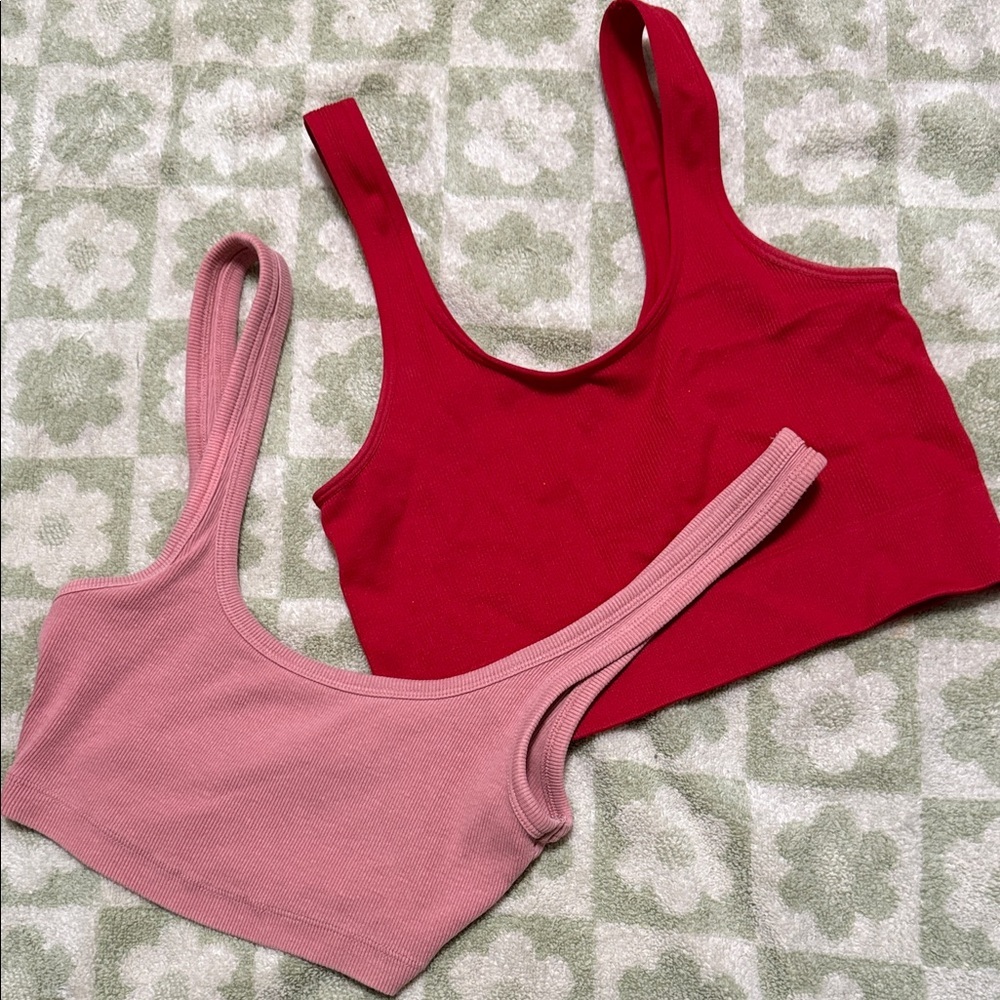 3/$18 Red & Pink CropTop/bralette Set size medium fit